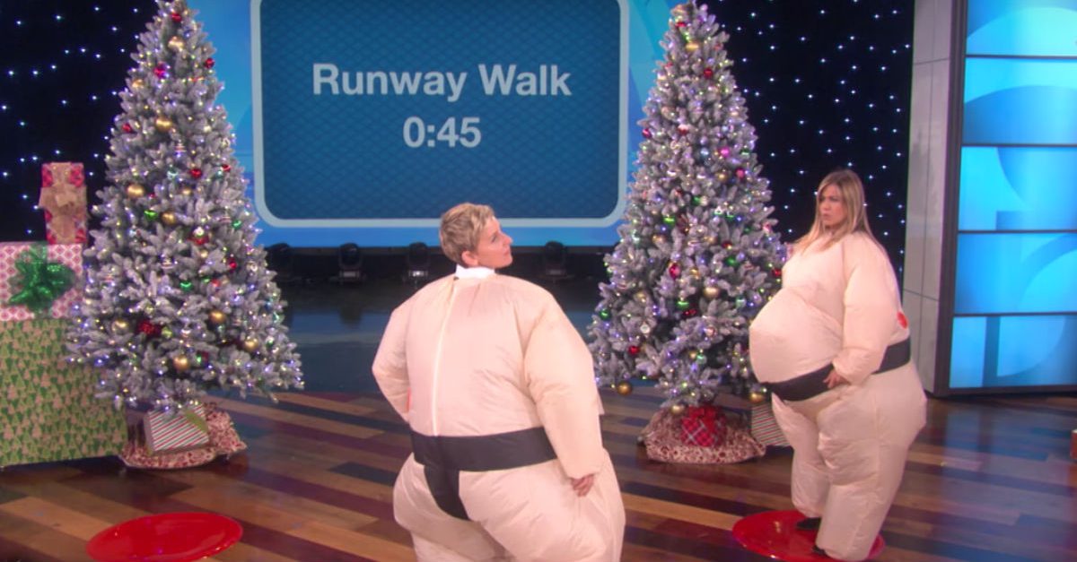 Jennifer Aniston joined Ellen DeGeneres for a game of sumo charades, and it ... - Rare.us