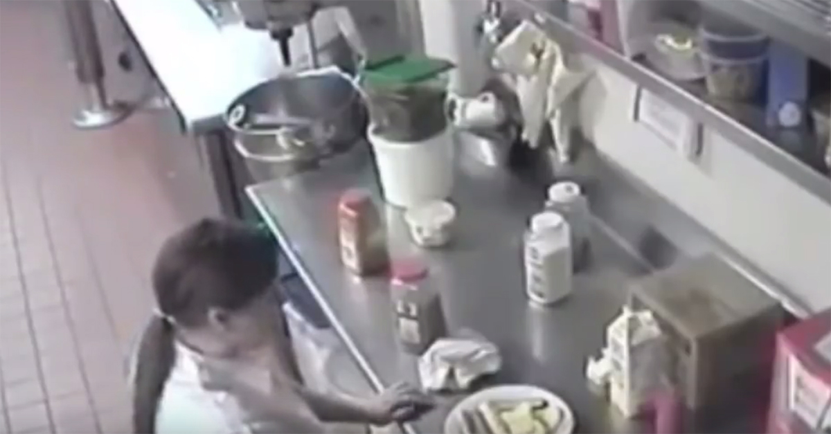 A camera caught this waitress sliding a hot dog up her you-know-what before serving it to a customer